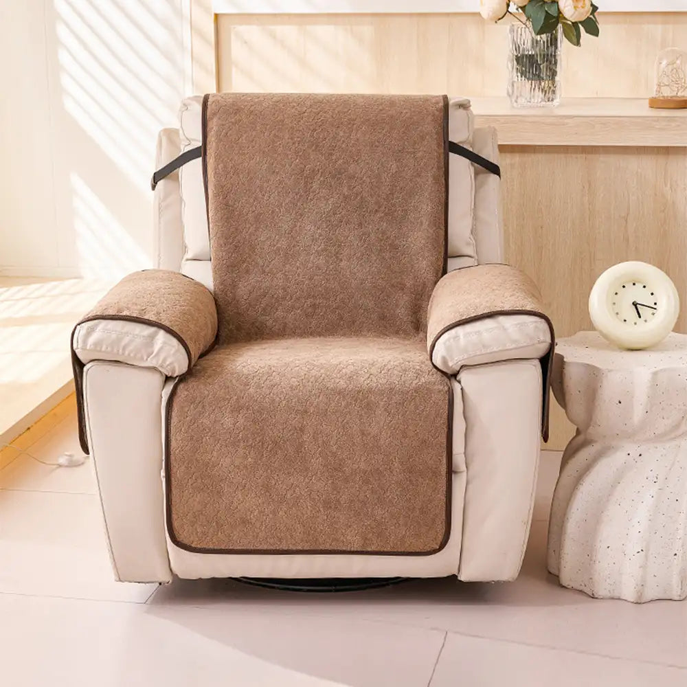 One-Piece Chenille Scratch-Resistant Recliner Chair Cover With Straps - Snowflake