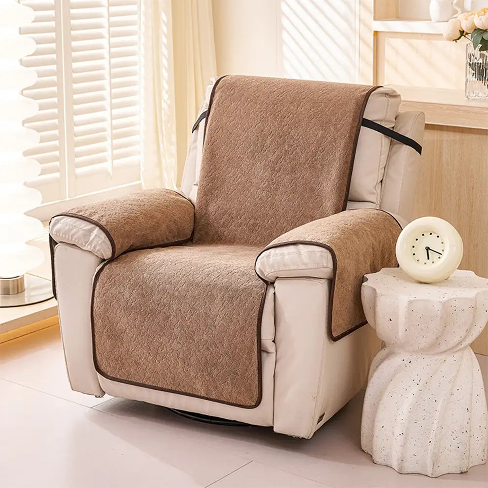 One-Piece Chenille Scratch-Resistant Recliner Chair Cover With Straps - Snowflake