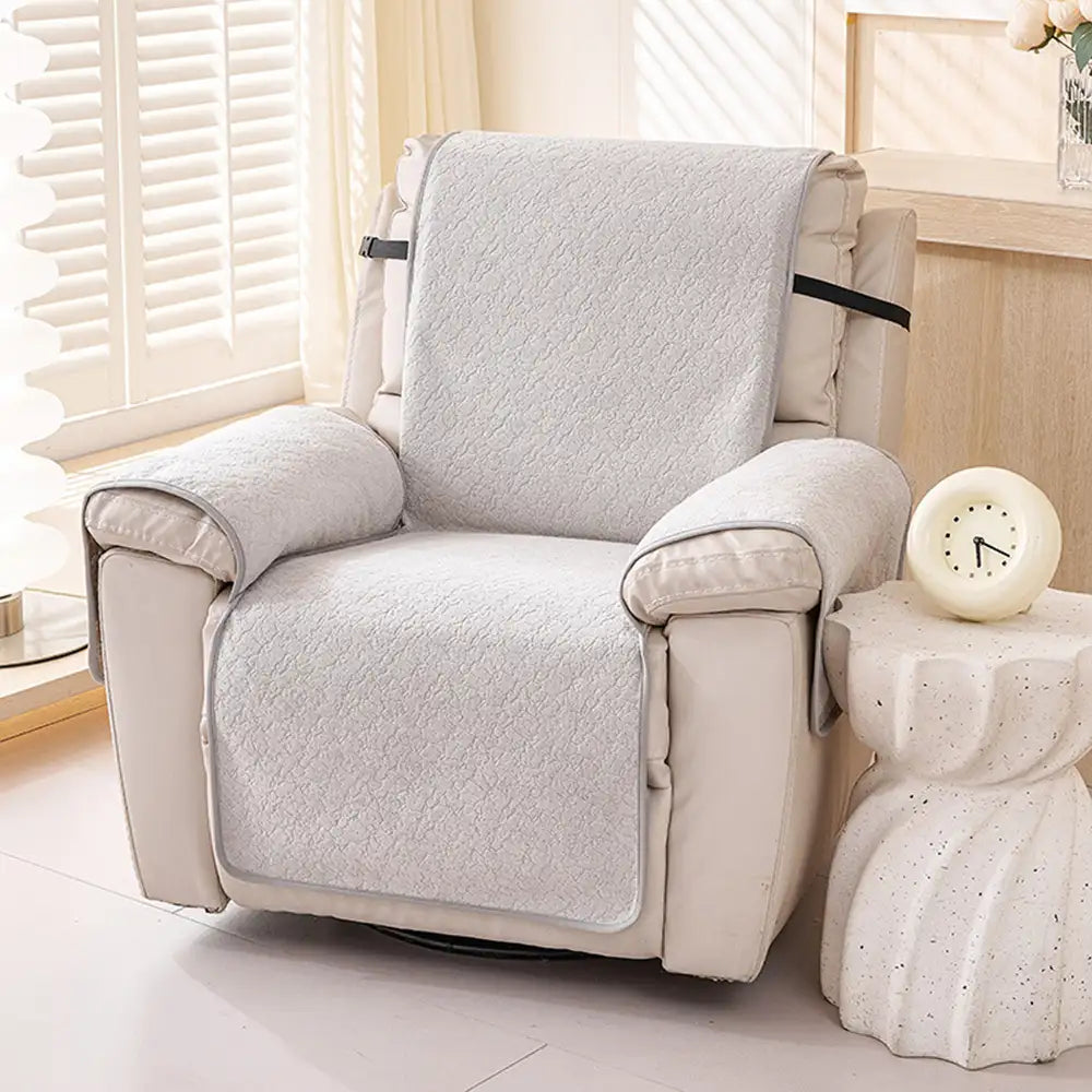 One-Piece Chenille Scratch-Resistant Recliner Chair Cover With Straps - Snowflake