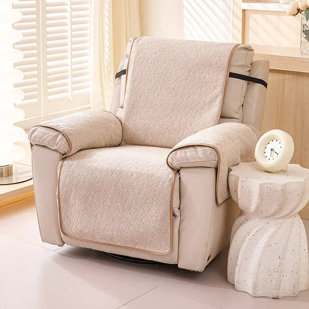 One-Piece Chenille Scratch-Resistant Recliner Chair Cover With Straps - Snowflake