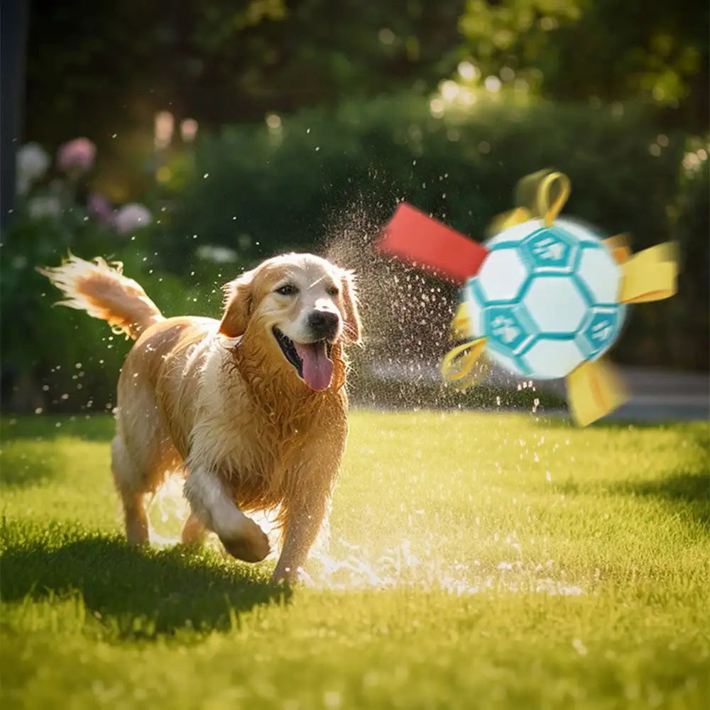 Paw Print Soccer Ball Dog Chew Toy With Straps