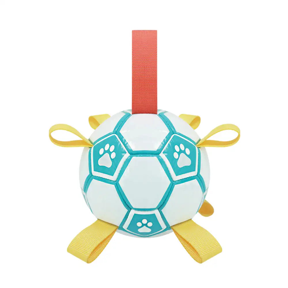 Paw Print Soccer Ball Dog Chew Toy With Straps