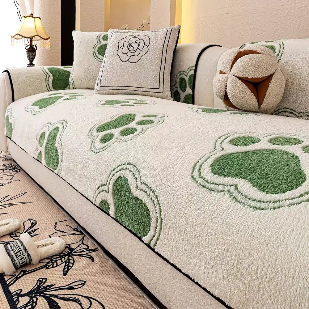 Paw Print Soft Polar Fleece Sofa Protector Non-slip Sofa Cover