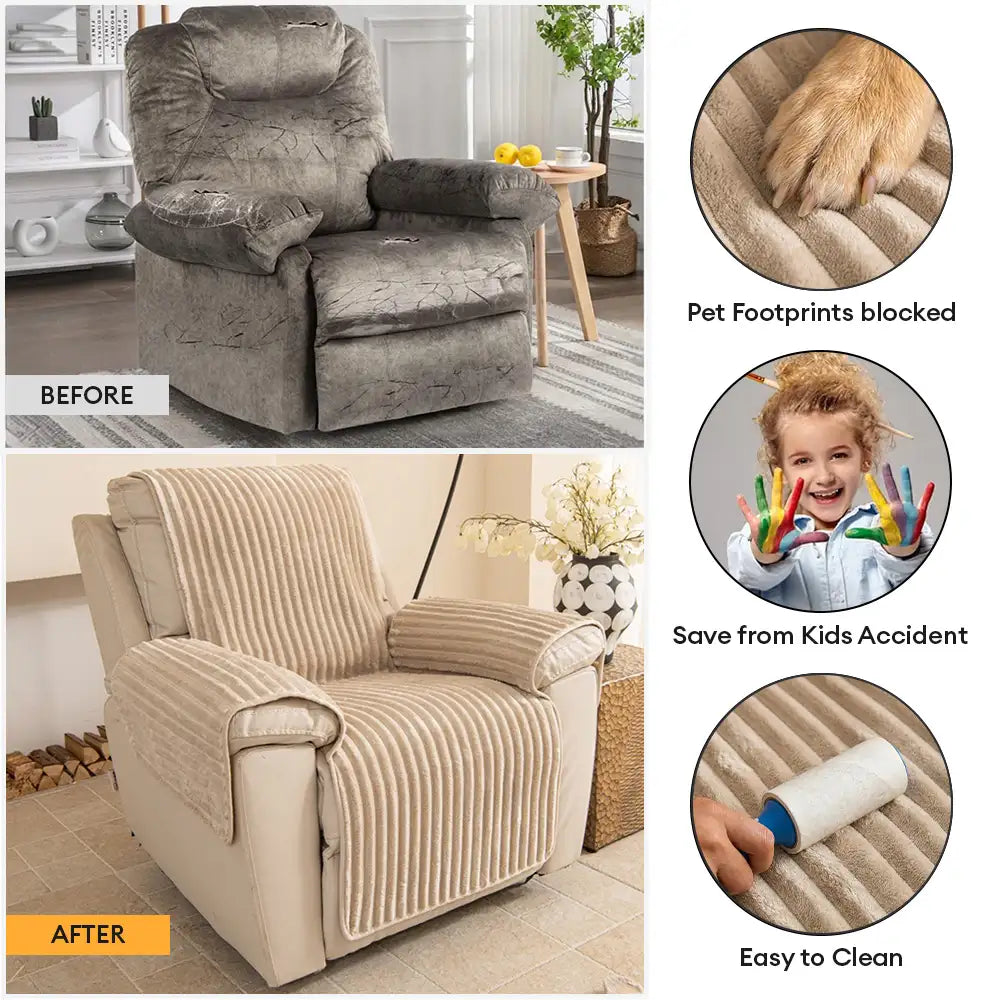 Plush Pet-Friendly Non-Slip One-Piece Couch Cover Recliner Couch Cover - Strips