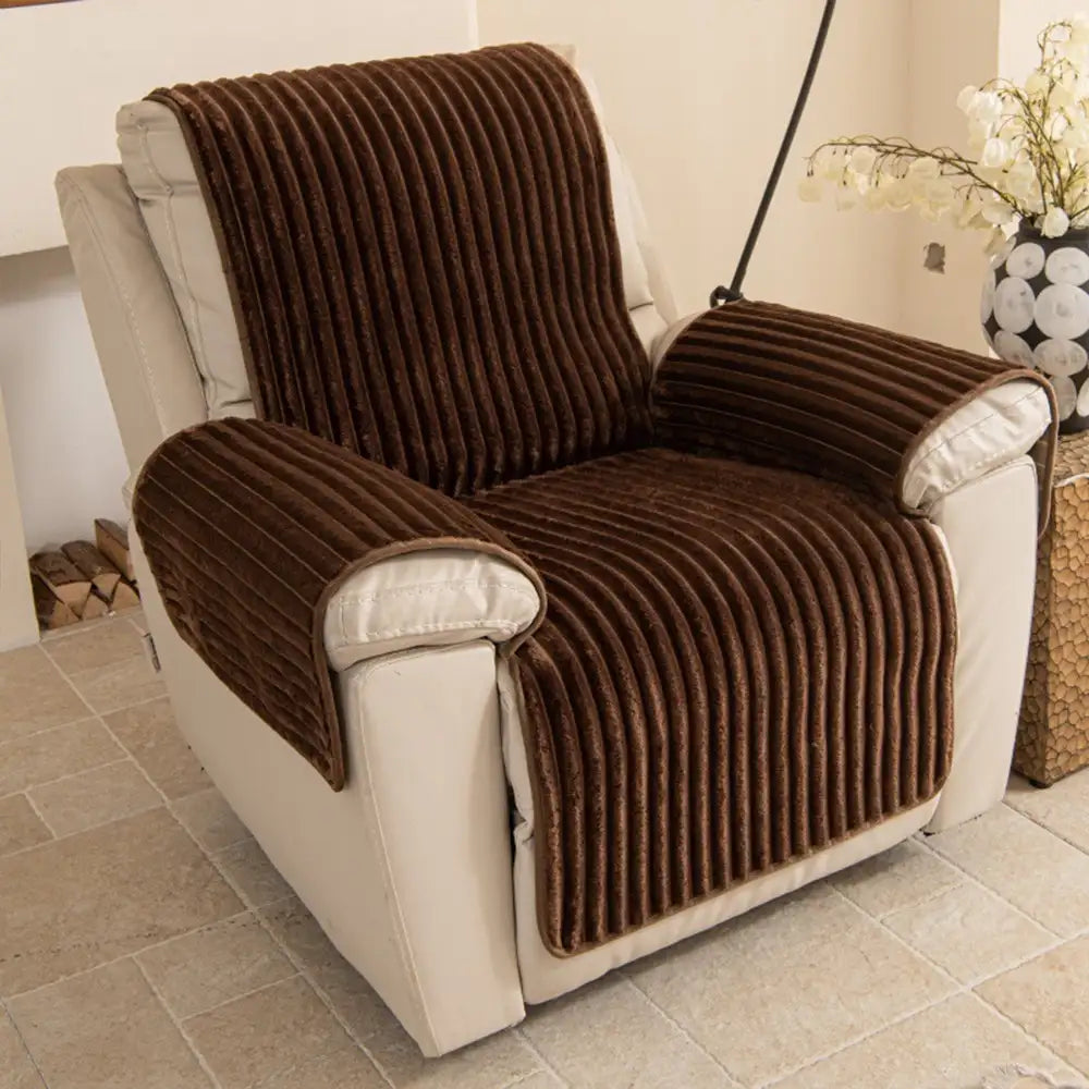 Plush Pet-Friendly Non-Slip One-Piece Couch Cover Recliner Couch Cover - Strips