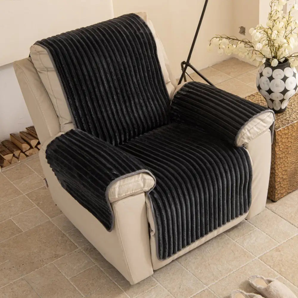 Plush Pet-Friendly Non-Slip One-Piece Couch Cover Recliner Couch Cover - Strips