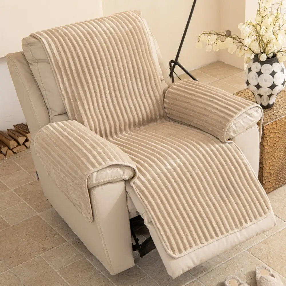 Plush Pet-Friendly Non-Slip One-Piece Couch Cover Recliner Couch Cover - Strips