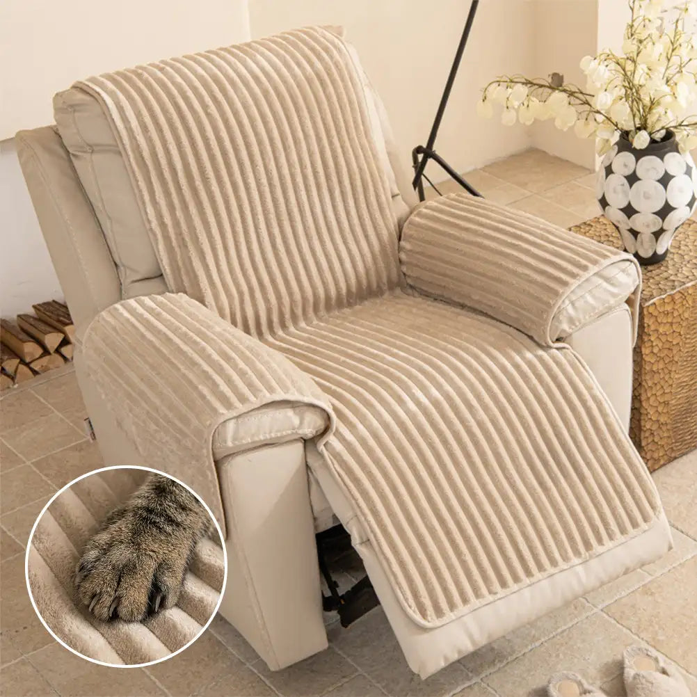 Plush Pet-Friendly Non-Slip One-Piece Couch Cover Recliner Couch Cover - Strips