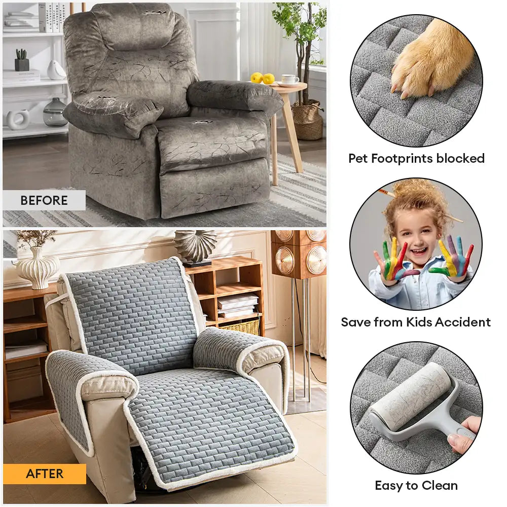 One-Piece Plush Scratch-Resistant Couch Covers with Elastic Straps
