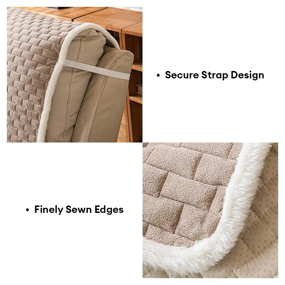 One-Piece Plush Scratch-Resistant Couch Covers with Elastic Straps
