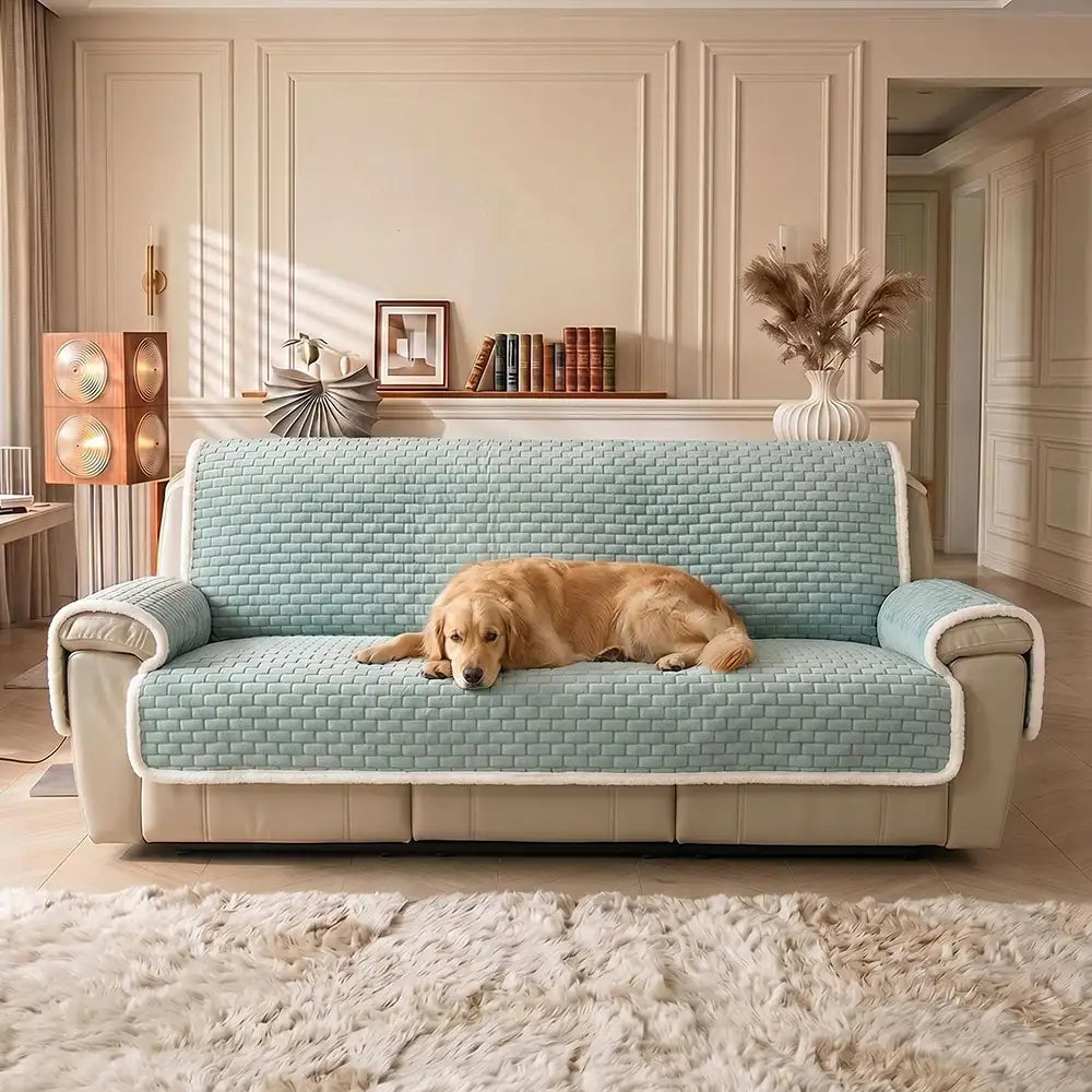 One-Piece Plush Scratch-Resistant Couch Covers with Elastic Straps