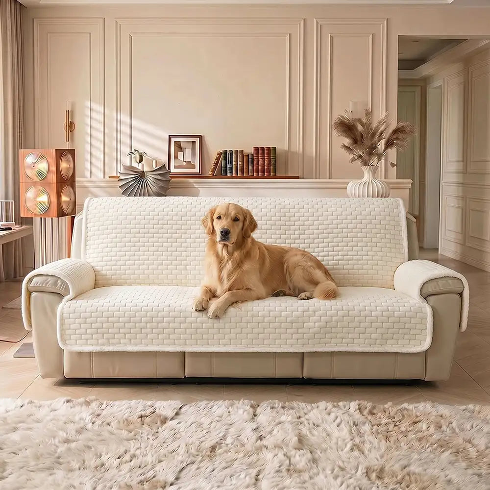 One-Piece Plush Scratch-Resistant Large Corner Sofa Covers with Elastic Straps
