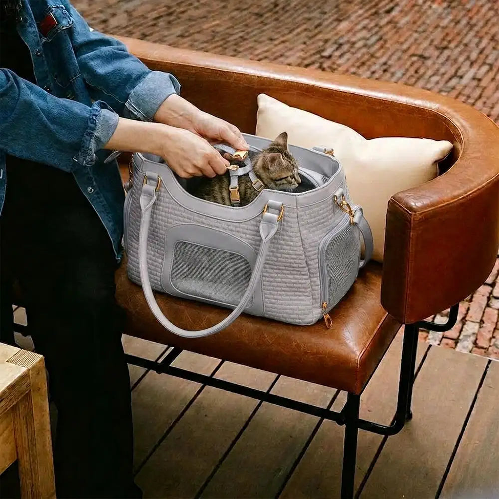 Portable Breathable Faux Leather Pet Carrier Bag Dog Cat Carrier Suitable for Travel and Vet