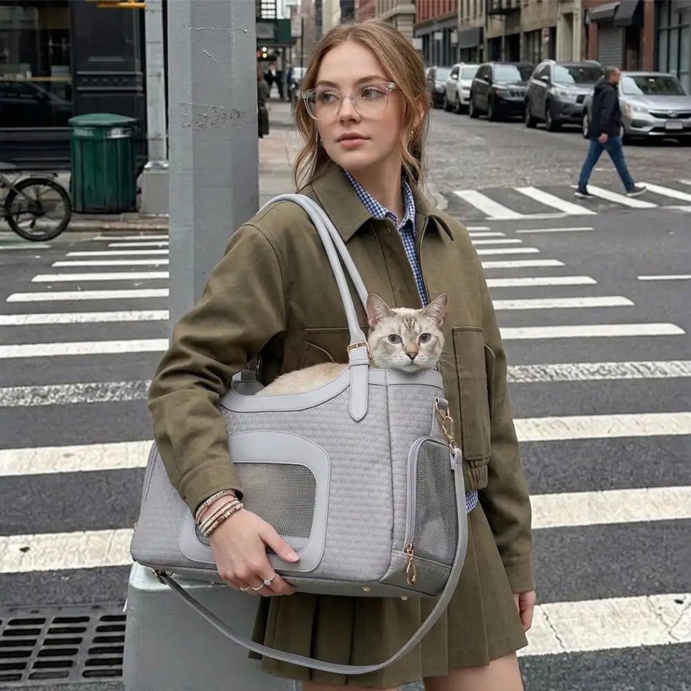 Portable Breathable Faux Leather Pet Carrier Bag Dog Cat Carrier Suitable for Travel and Vet