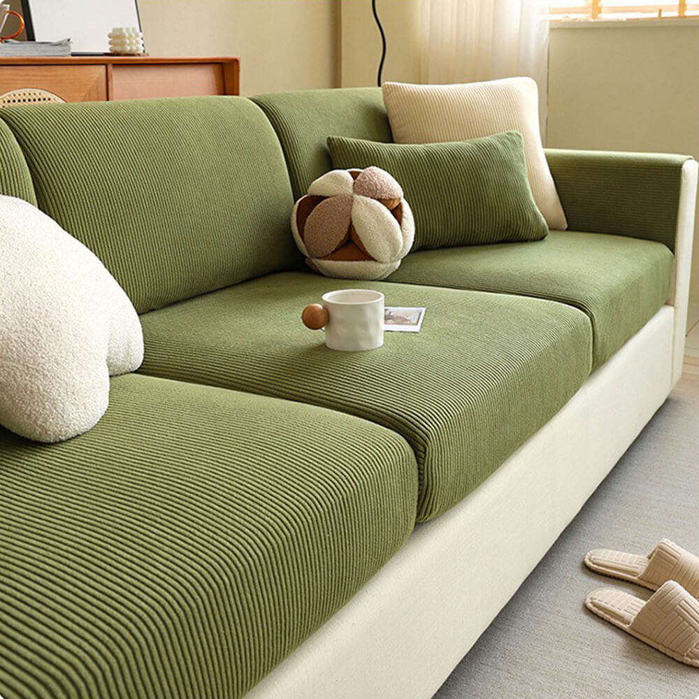 Vertical Stripe Corduroy Anti-Scratch Stretch Full-Cover Outdoor Garden Sofa Cover