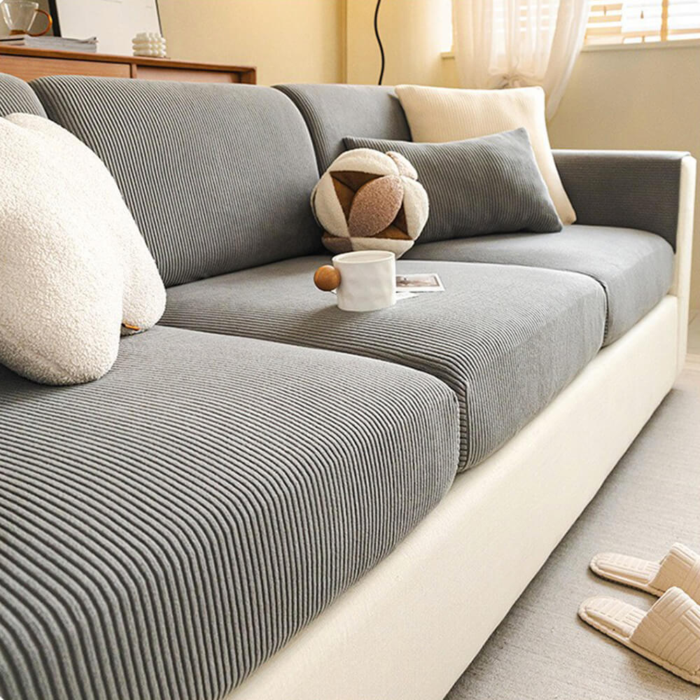 Vertical Stripe Corduroy Anti-Scratch Stretch Full-Cover Outdoor Garden Sofa Cover
