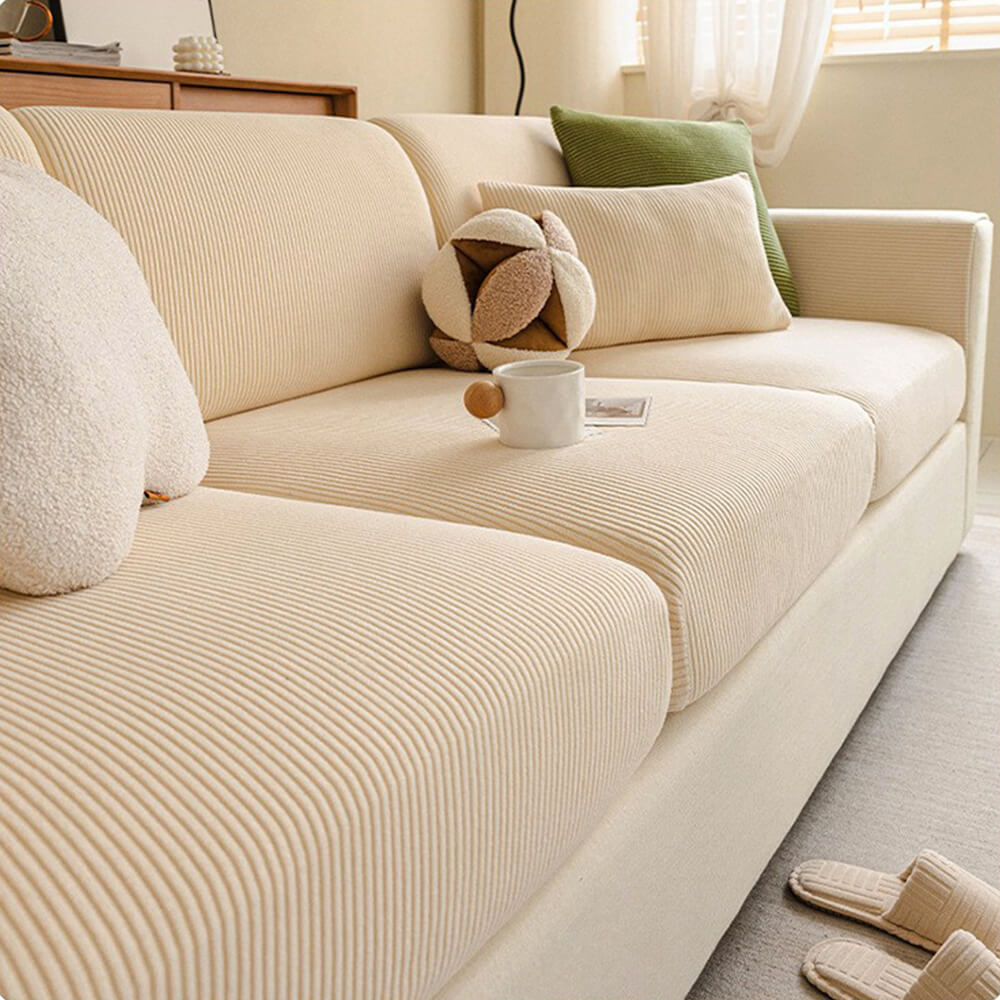 Vertical Stripe Corduroy Anti-Scratch Stretch Full-Cover Corner Sofa Cover
