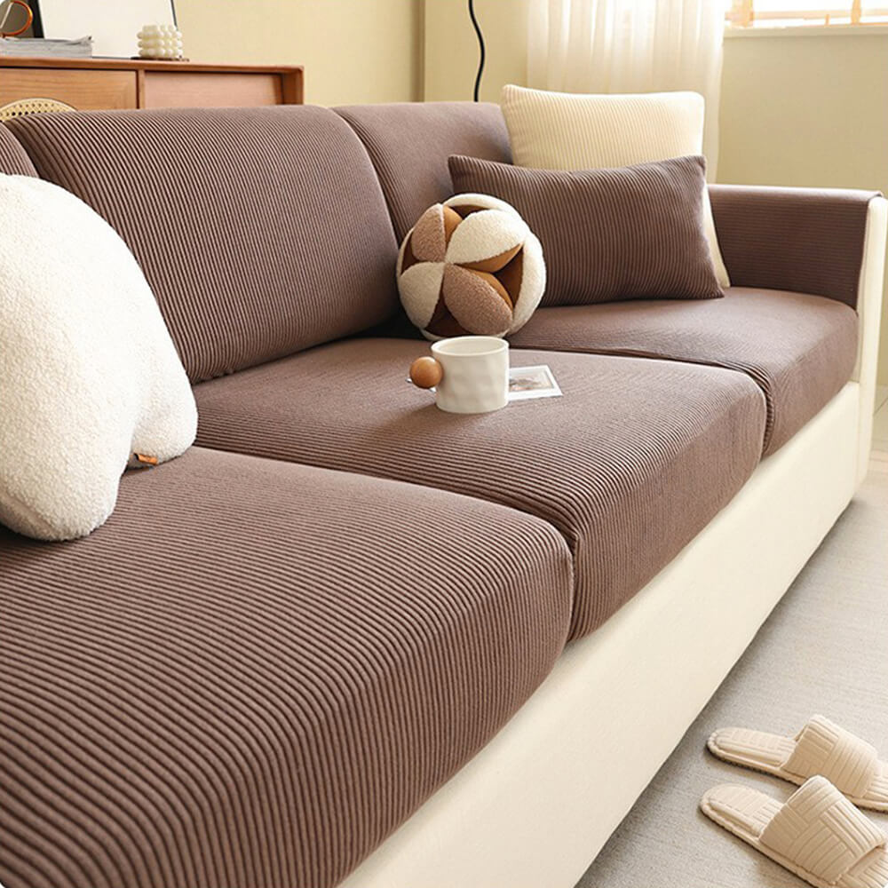 Vertical Stripe Corduroy Anti-Scratch Stretch Full-Cover Outdoor Garden Sofa Cover