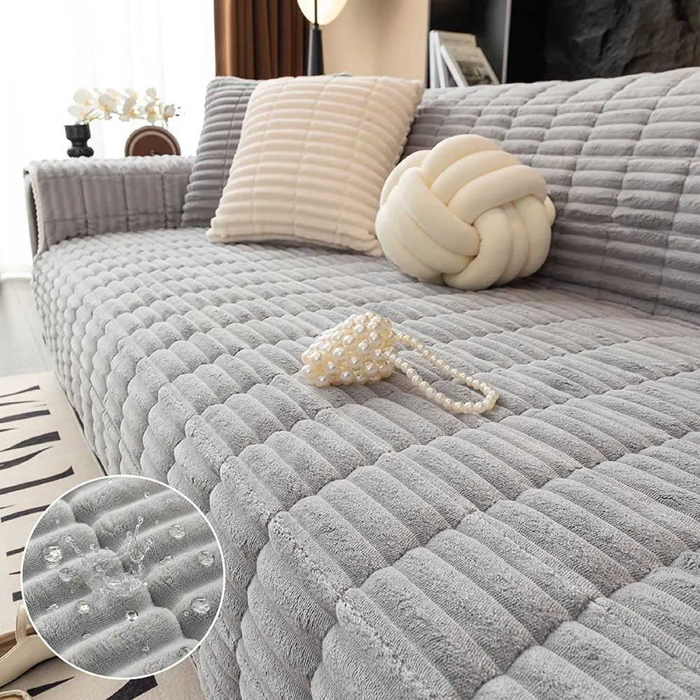 Waterproof One-Piece Cozy Flannel Sofa Covers Non-Slip Recliner Armchair Covers