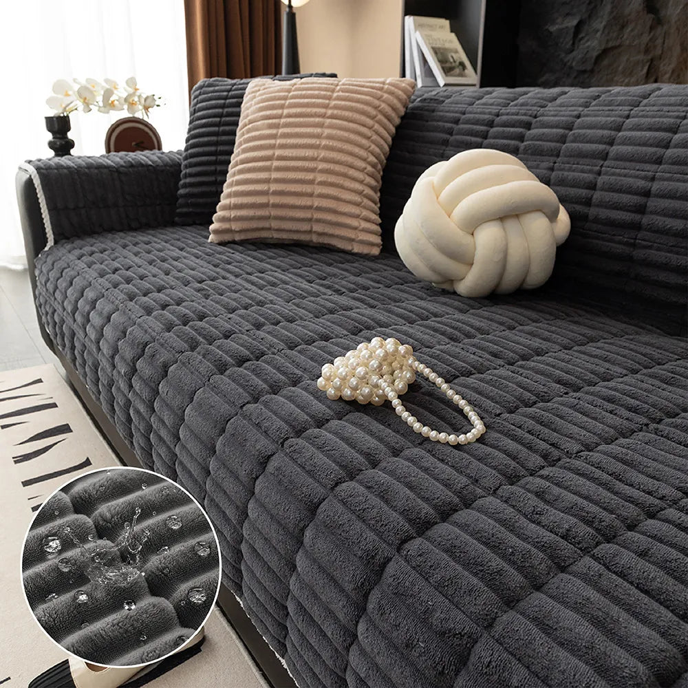 Waterproof One-Piece Cozy Flannel Sofa Covers Non-Slip Recliner Armchair Covers