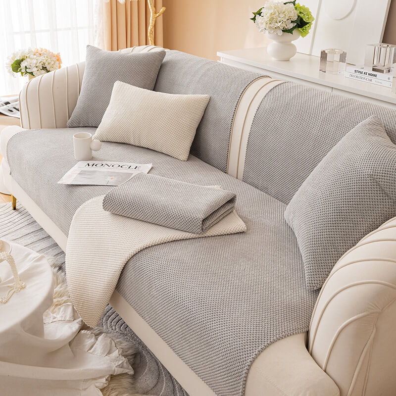 Simple Solid Colour Plush Furniture Protector Outdoor Garden Sofa Cover