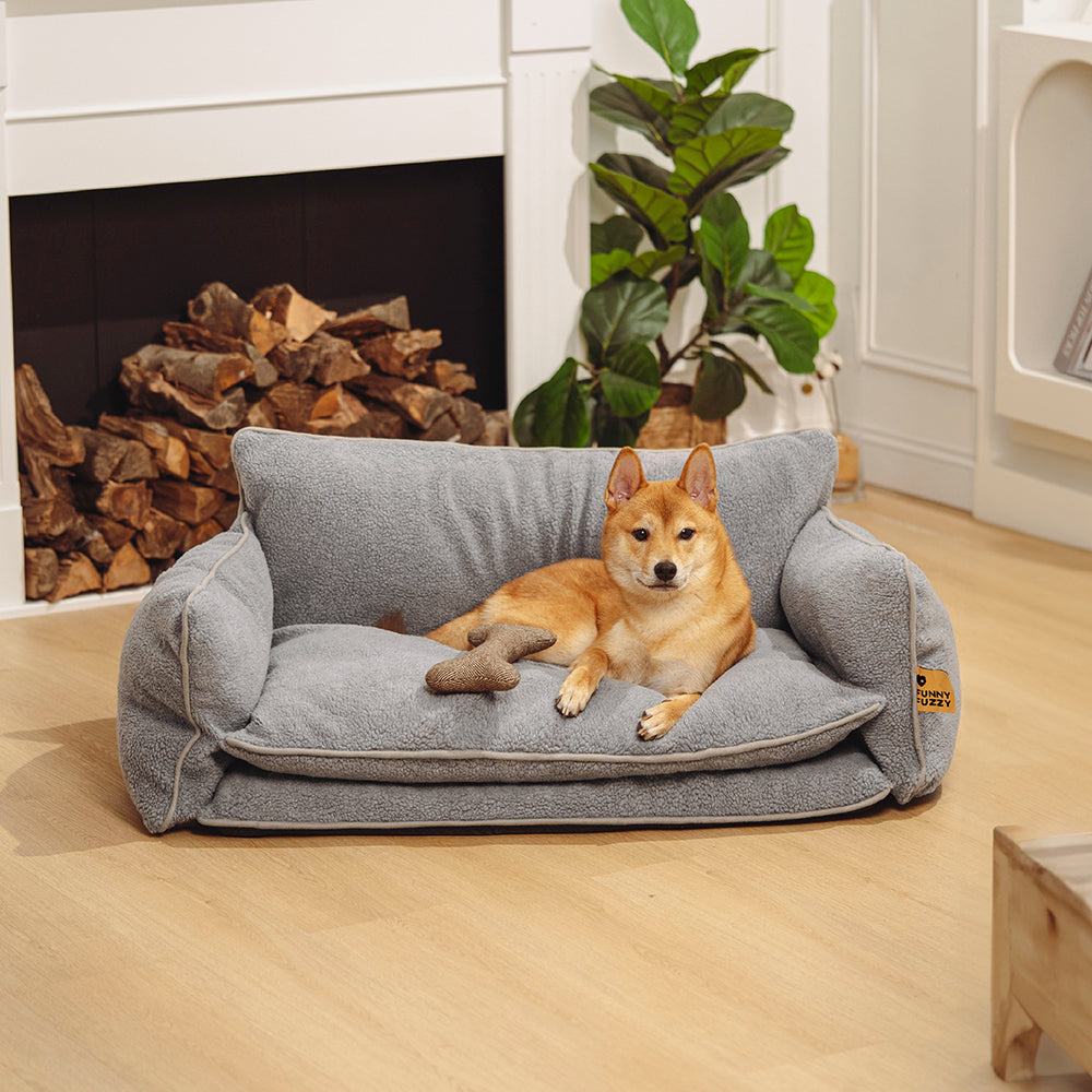 Trendy Striped Faux Lambswool Double Layer Dog & Cat Sofa Bed