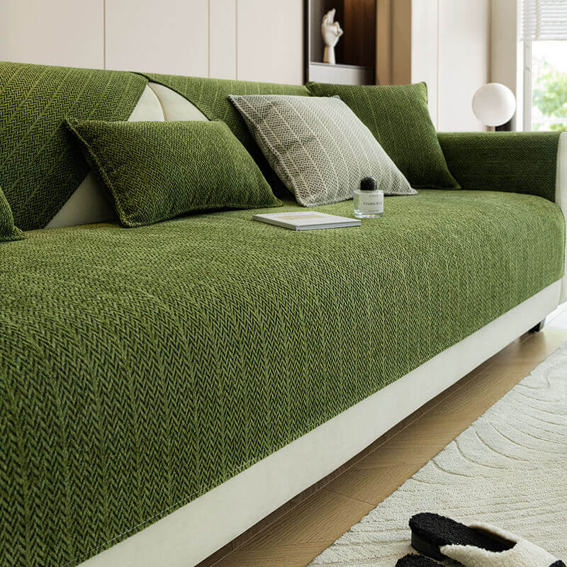 Solid Colour Chenille Anti-scratch Herringbone Outdoor Garden Sofa Cover