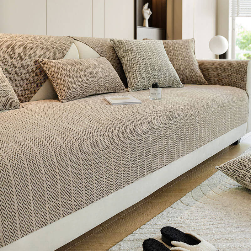 Solid Colour Chenille Anti-scratch Herringbone Outdoor Garden Sofa Cover