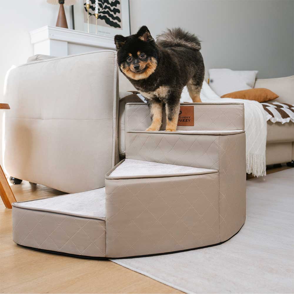 Luxe Water-repellent Faux Leather Removable Spiral Pet Stairs - Pet-Friendly Bedroom