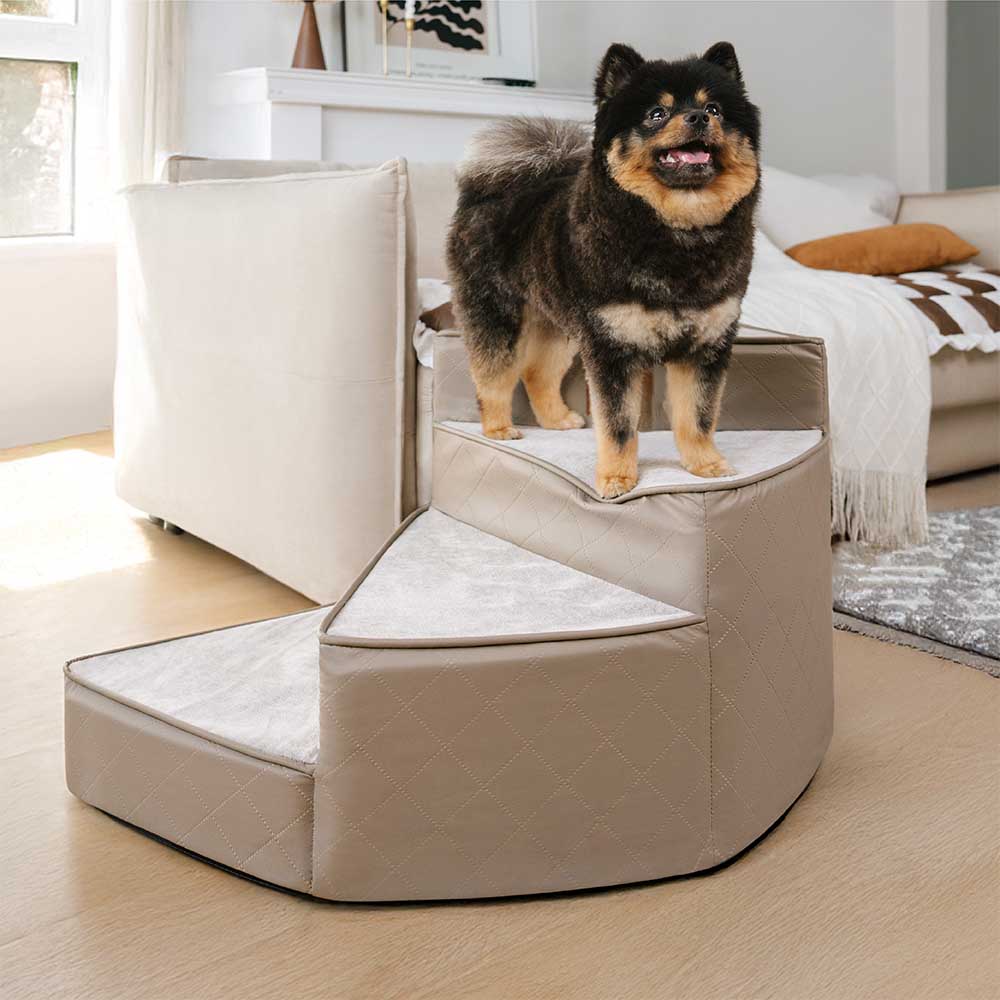 Luxe Water-repellent Faux Leather Removable Spiral Pet Stairs - Pet-Friendly Bedroom