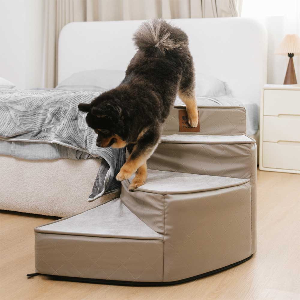 Luxe Water-repellent Faux Leather Removable Spiral Pet Stairs - Pet-Friendly Bedroom