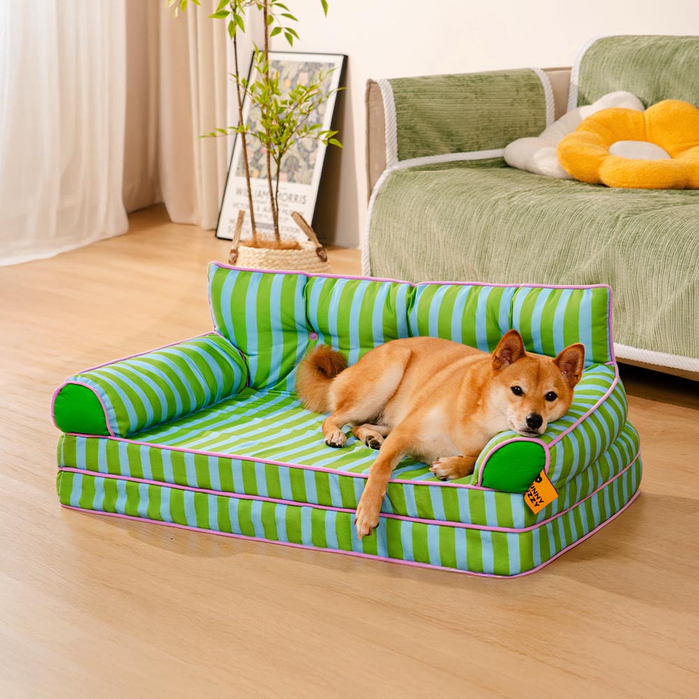 Stripe Waterproof Foldable Large Dog Sofa Bed for Crate