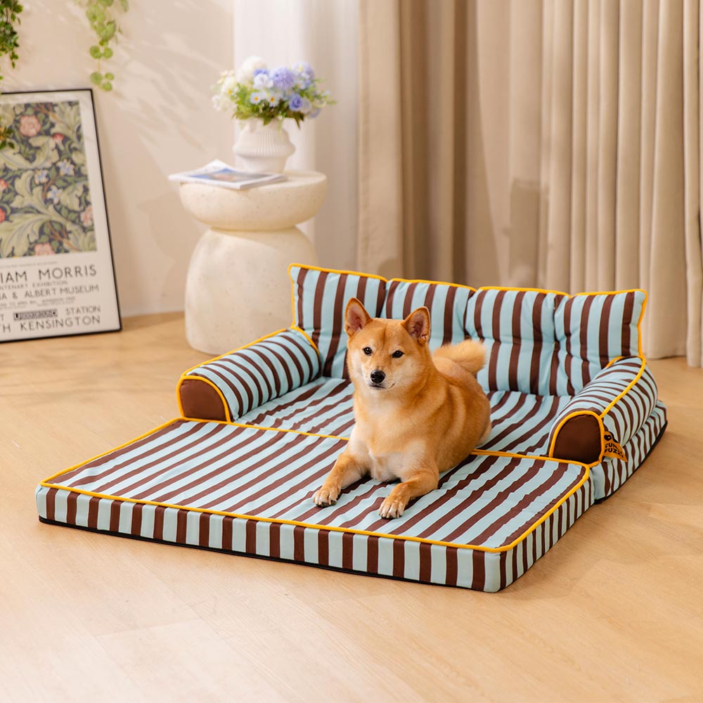 Stripe Waterproof Foldable Large Dog Sofa Bed for Crate