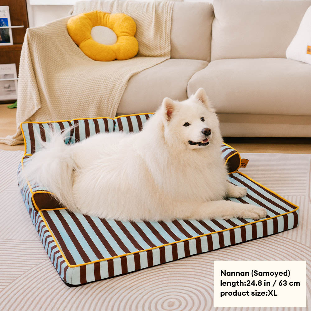 Stripe Waterproof Foldable Large Dog Sofa Bed for Crate