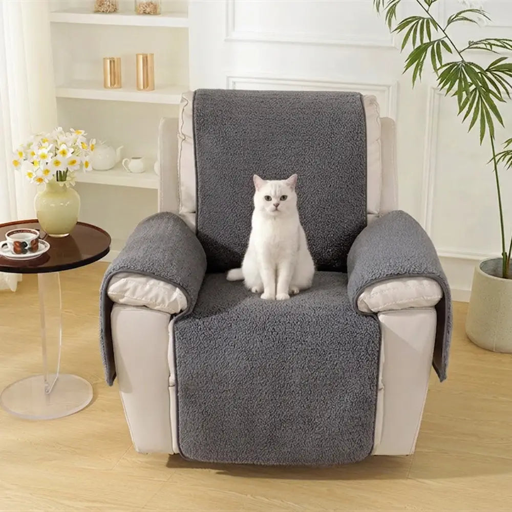 Thick Fuzzy Faux Sherpa Fleece Recliner Chair Cover with Elastic Straps