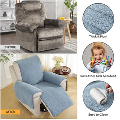 Thick Fuzzy Faux Sherpa Fleece Recliner Chair Cover with Elastic Straps