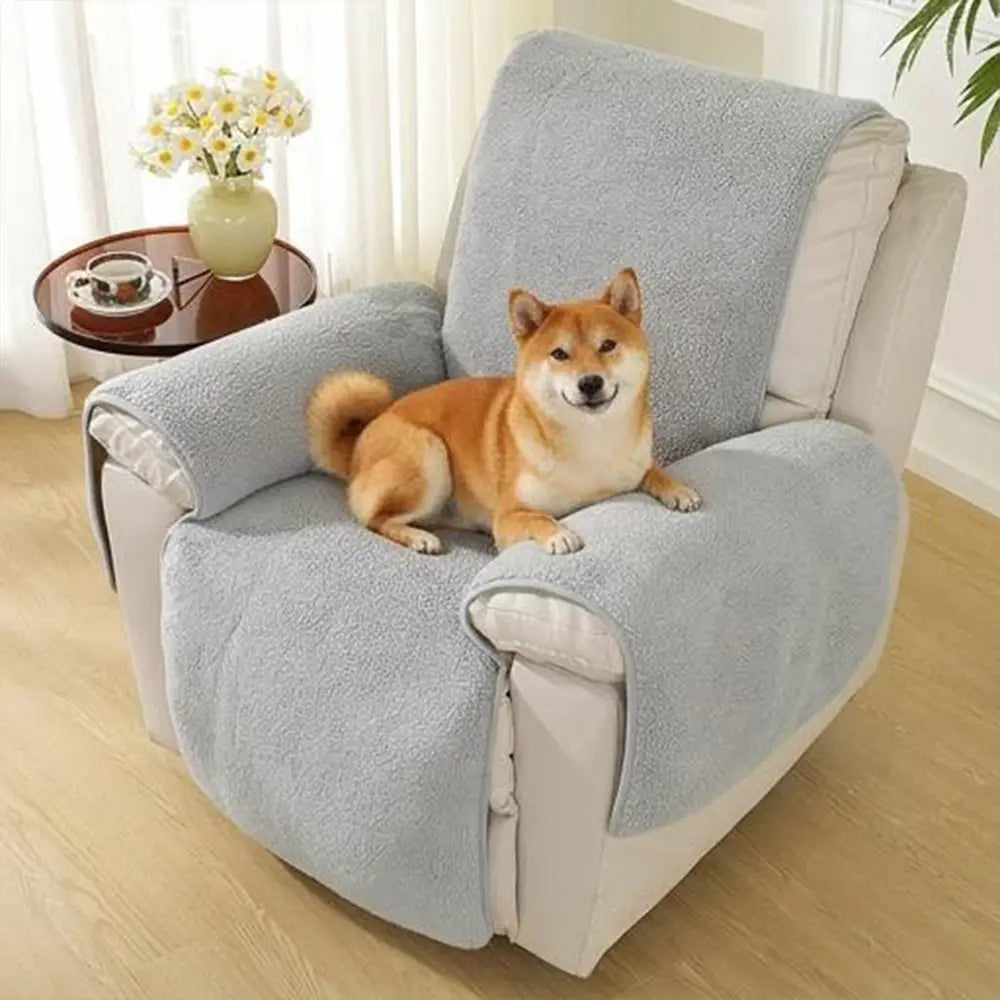 Thick Fuzzy Faux Sherpa Fleece Recliner Chair Cover with Elastic Straps