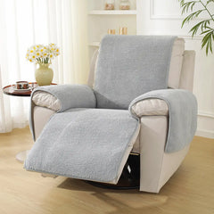 Thick Fuzzy Faux Sherpa Fleece Recliner Chair Cover with Elastic Straps