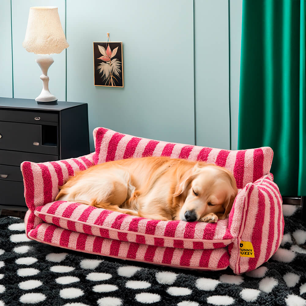 Trendy Striped Faux Lambswool Double Layer Dog & Cat Sofa Bed - Home Office