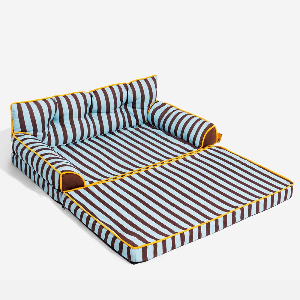 Stripe Waterproof Foldable Large Dog Sofa Bed for Crate