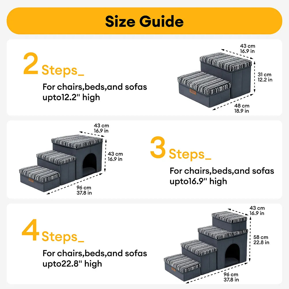 Foldable Dog Stairs with Storage and Condo Dog Steps - Funnyfuzzy SnugNest