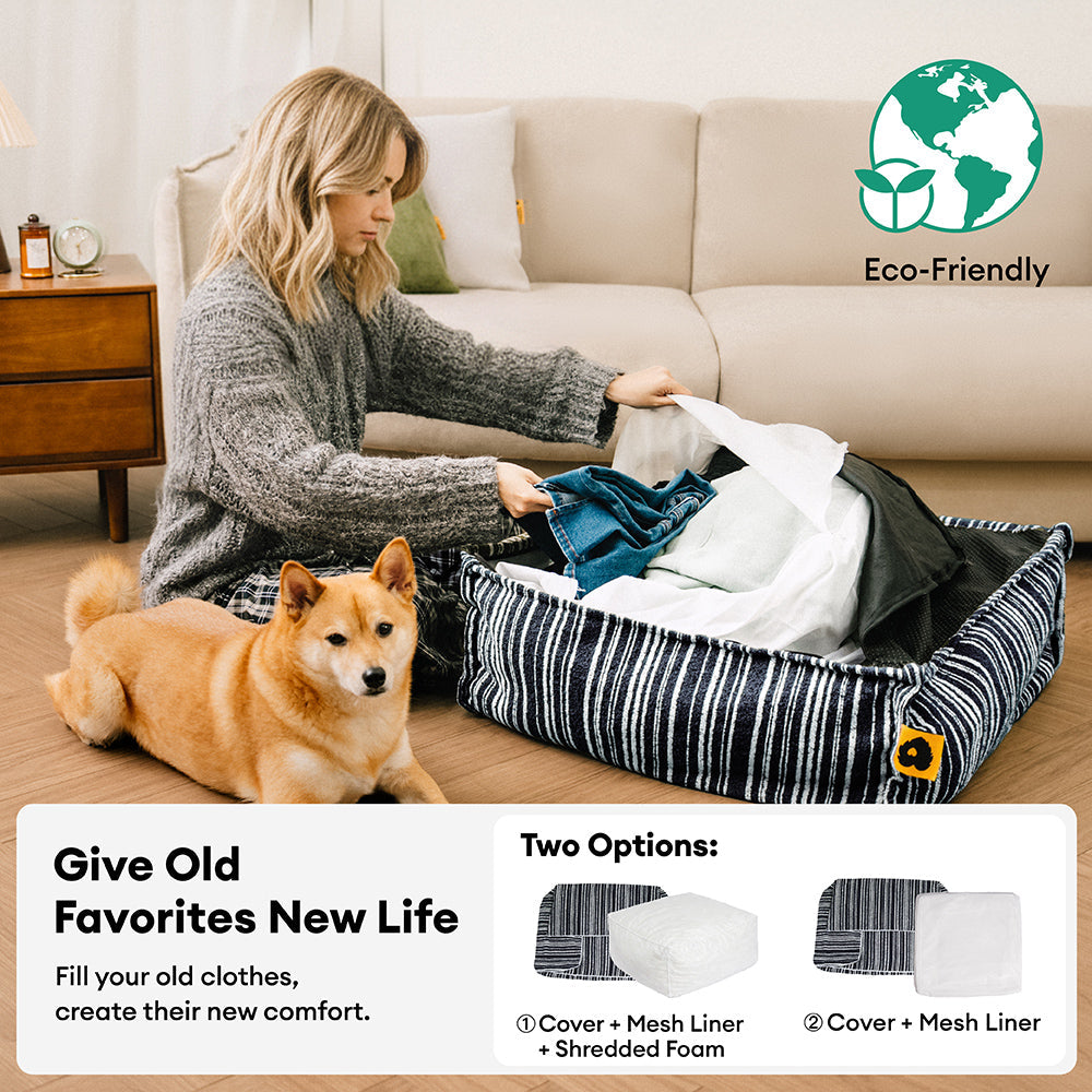 Sustainable Storage Pouf Ottoman & Boucle Dog Bed - Funnyfuzzy SnugNest