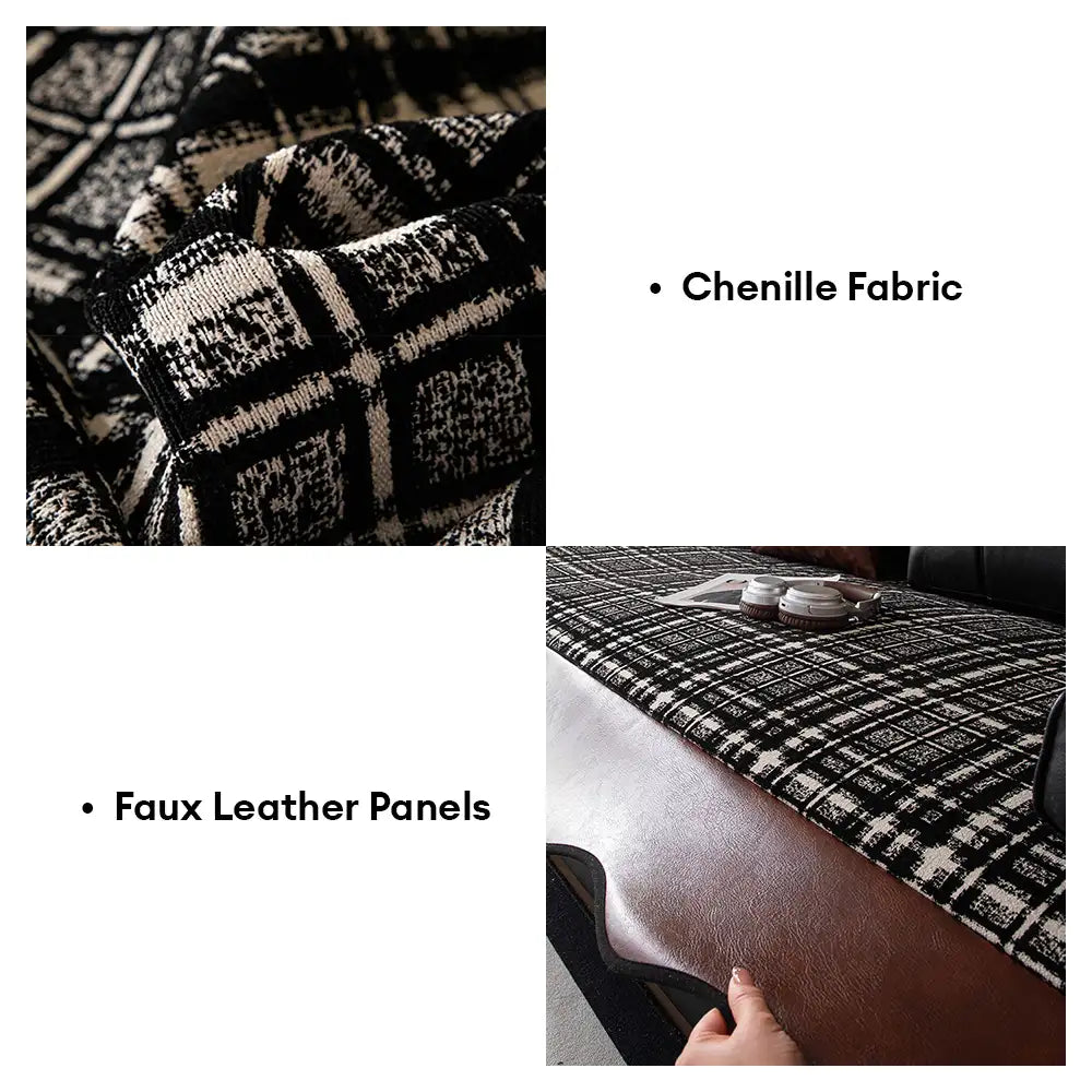 Vintage Chenille Sofa Protector with Faux Leather Panels Non-Sofa Cover
