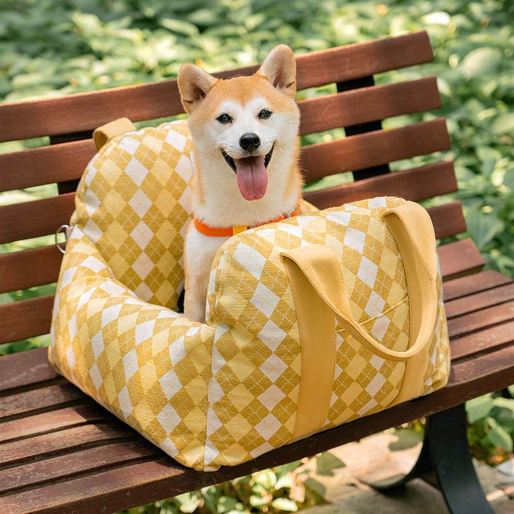 Vintage Heart Chequerboard Dog Car Seat Bed