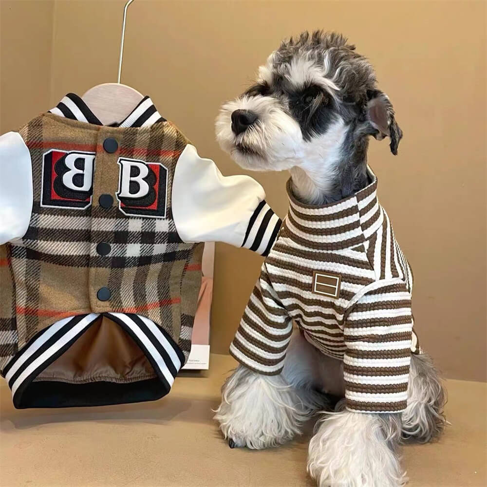 Plaid Baseball Dog Jacket – Sporty and Stylish Outerwear for Dogs Dog Clothes