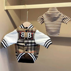 Plaid Baseball Dog Jacket – Sporty and Stylish Outerwear for Dogs Dog Clothes