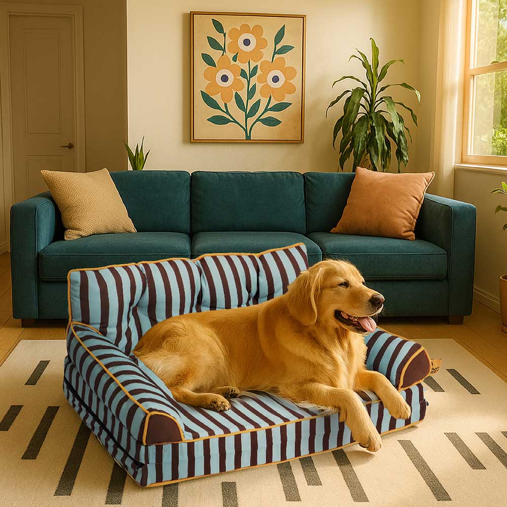 Stripe Waterproof Foldable Large Dog Sofa Bed for Crate