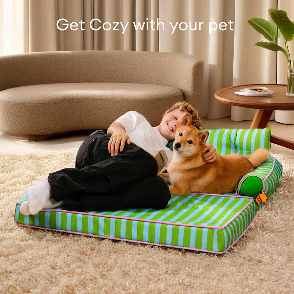 Stripe Waterproof Foldable Large Dog Sofa Bed for Crate