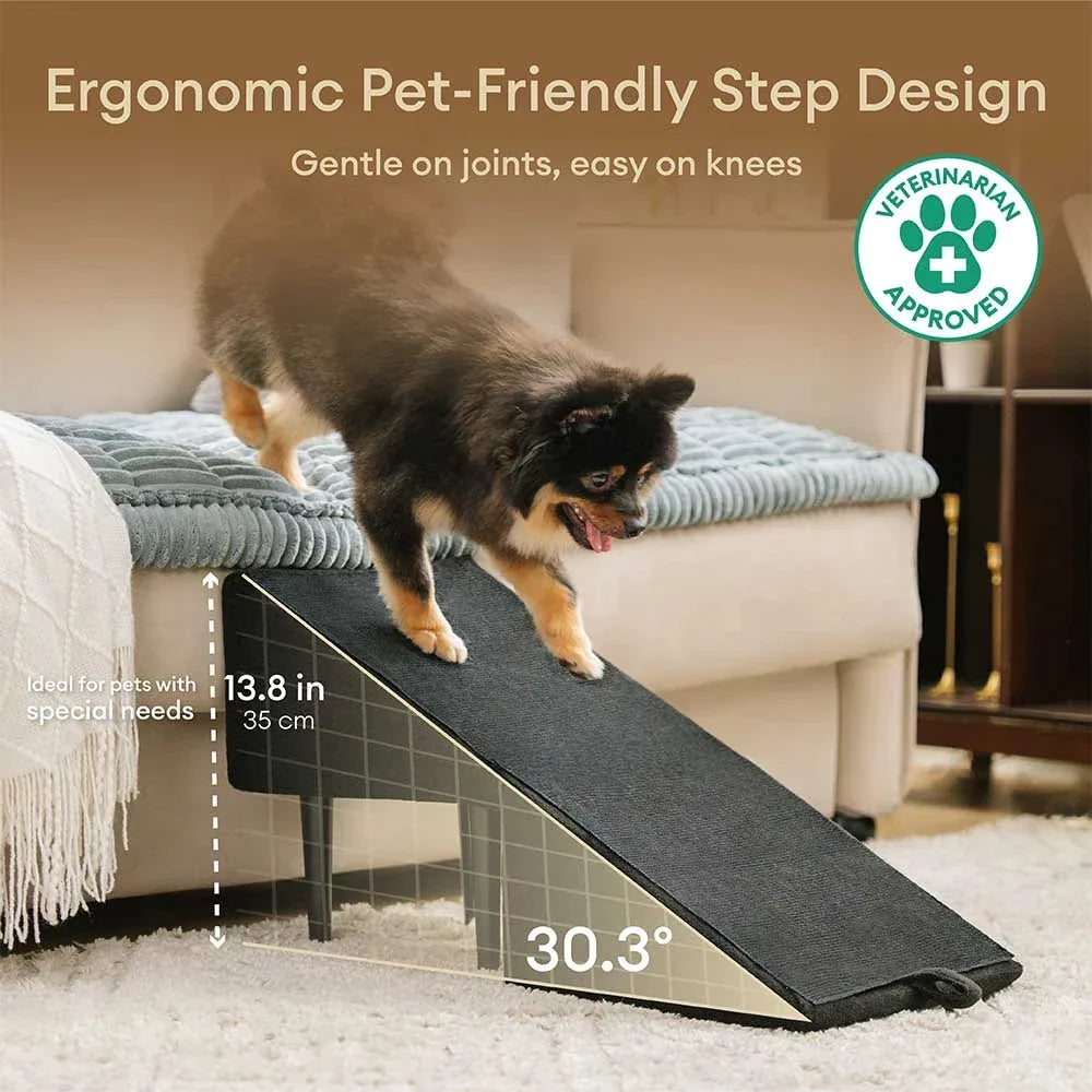 2-in-1 Convertible Wooden Home Step Stool Dog Ramp Stairs - Pet-Friendly Bedroom