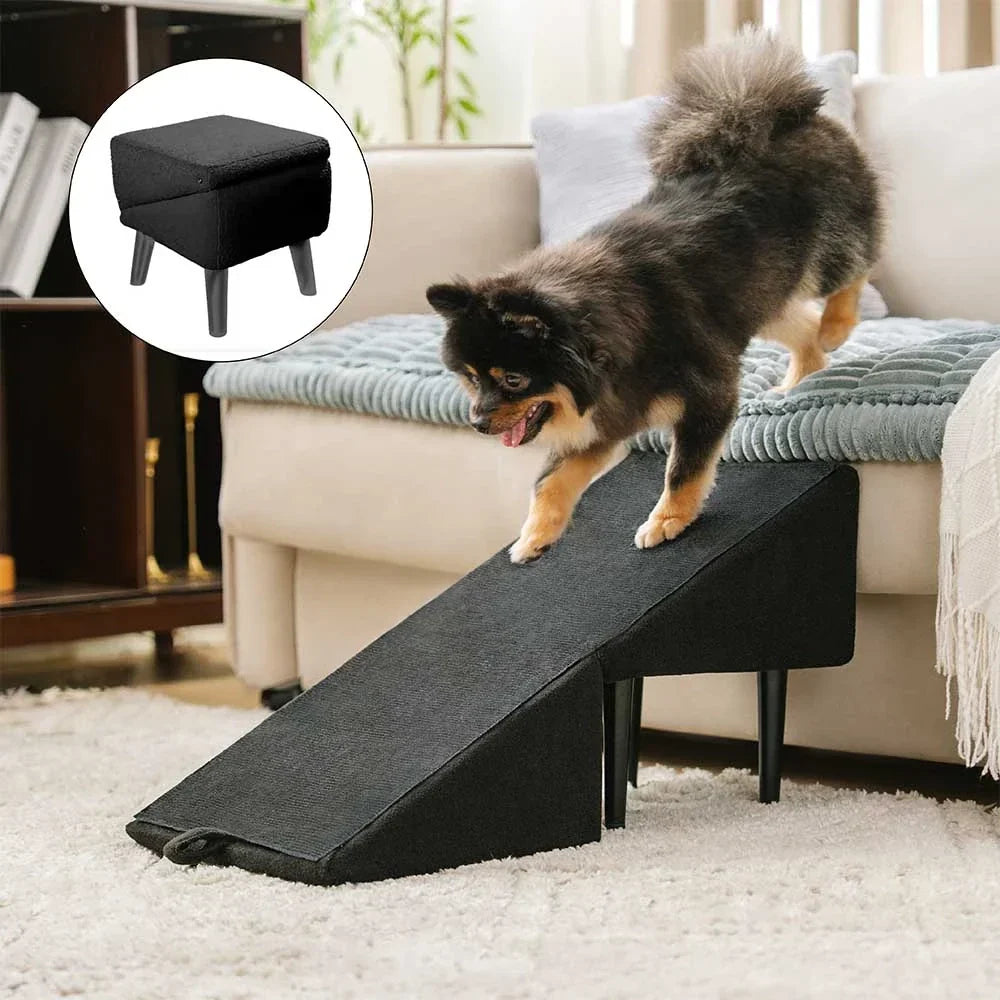 2-in-1 Convertible Wooden Home Step Stool Dog Ramp Stairs - Pet-Friendly Bedroom